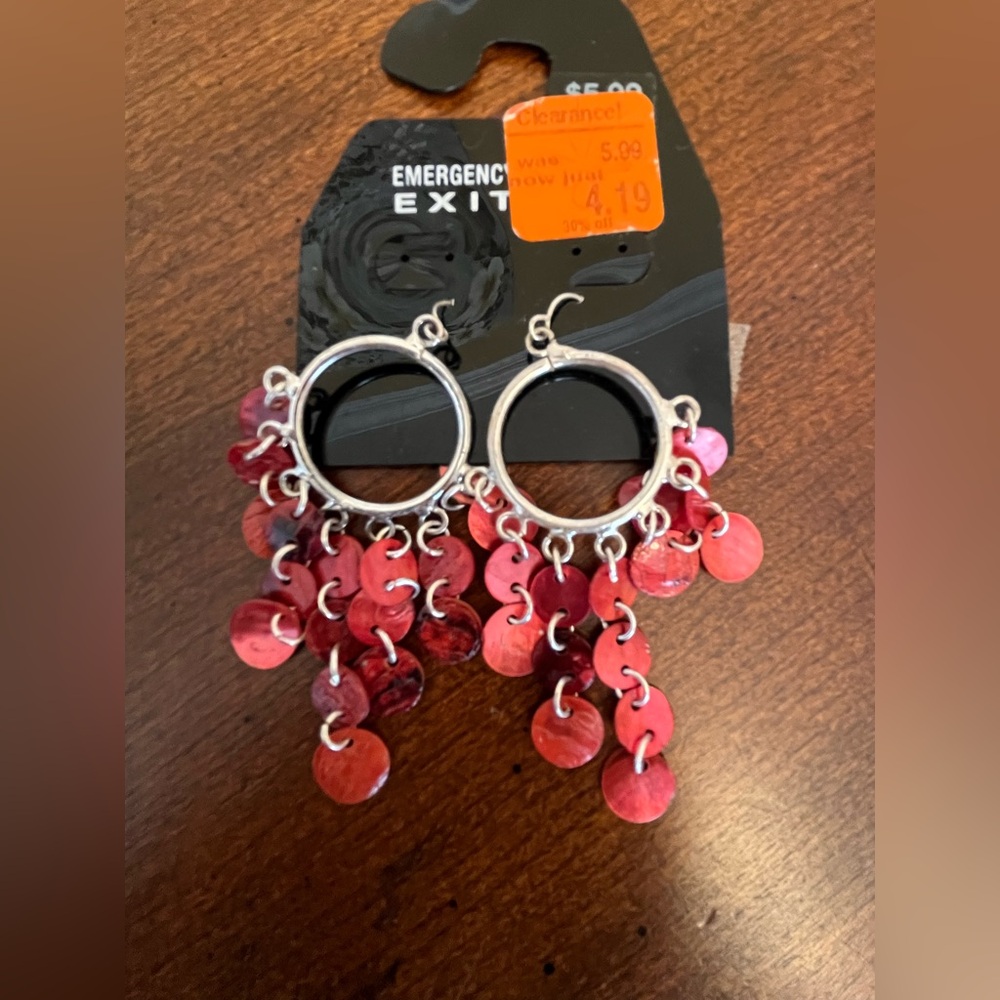Emergency Exit Silver & Red Dangle Earrings